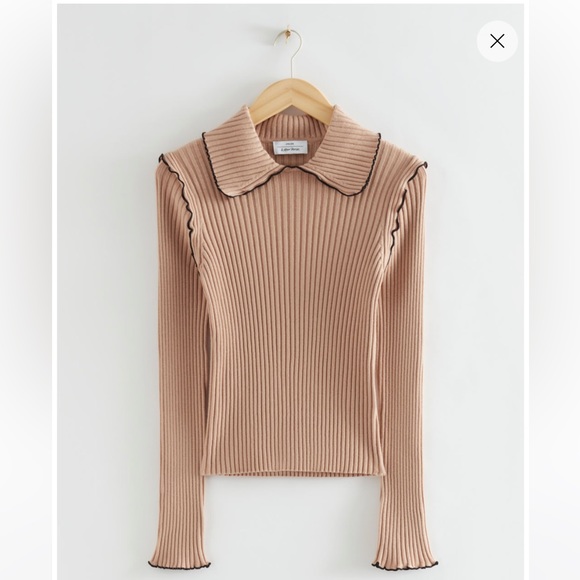 & Other Stories Tops - Frilled Edge Ribbed Wool Top (New Year Collection)